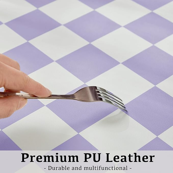 Checkered Desk Mat, Large Cute Aesthetic Retro PU Leather Computer Laptop Desk Mat, Non-Slip Waterproof Mouse Keyboard Pad, Desk Writing Mat for Work/Home (Purple, 23.6" x 13.7")