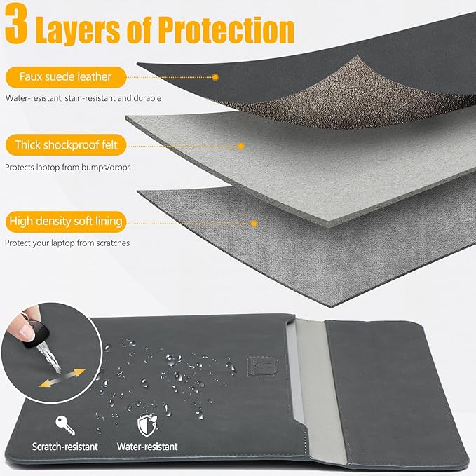 HYZUO 15 Inch Laptop Case Bag Sleeve with Stand for MacBook Air 15 M5 M4 A3241 M3 A3114 M2 A2941 2026-2023, 15" Surface Laptop 7/6/5/4/3, MacBook Pro 15 A1990 A1707 2019-2016, Space Gray