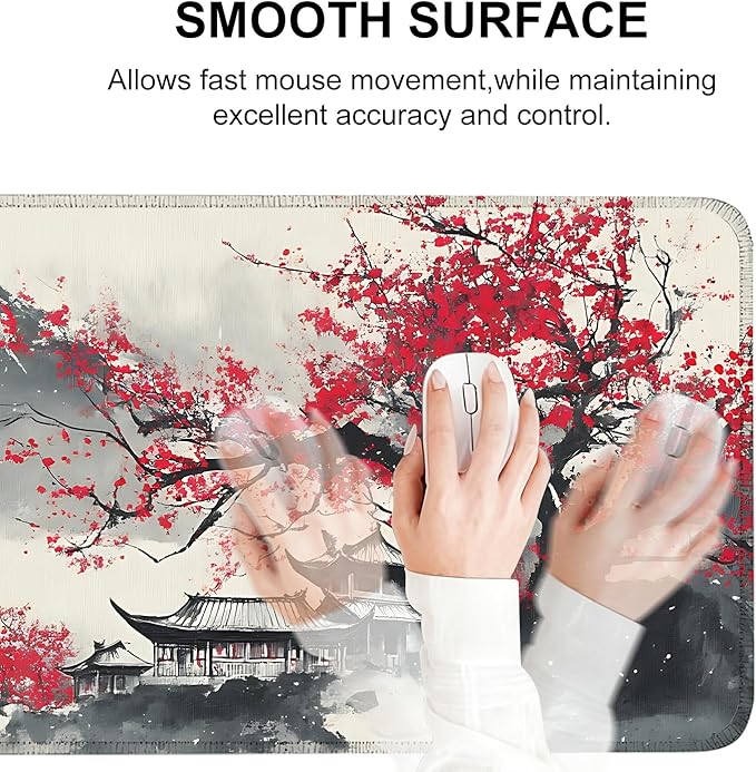Mouse Pad, Large Anti-Slip with Stitched Edges Desk Mat Desktop Laptop Computer Desk Keyboard Mat,Table Protector Blotter Mat (Plum Blossom, 31.5" x 11.8")
