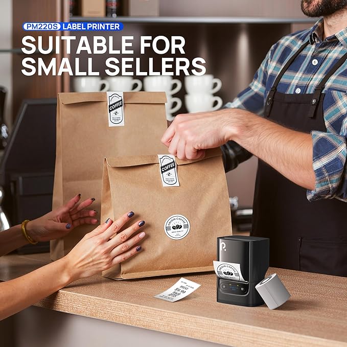 POLONO PM220S Label Maker Machine with Tape, 2 Inch Bluethooth Portable Thermal Label Printer for Small Business, Office, Home, Sticker Printer for Phone and PC, Black