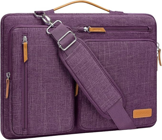 MOSISO 360 Protective Laptop Shoulder Bag,15-15.6 inch Computer Bags Compatible with MacBook Pro 16 inch, HP, Dell, Lenovo, Asus Notebook,Side Open Messenger Bag with 4 Zipper Pockets, Argyle Purple