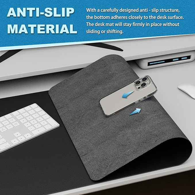 K KNODEL Leather Desk Pad Protector, Office Desk Mat, Large PVC Leather Desk Blotter, Non-Slip Mouse Pad (Black, 17" x 35.4")