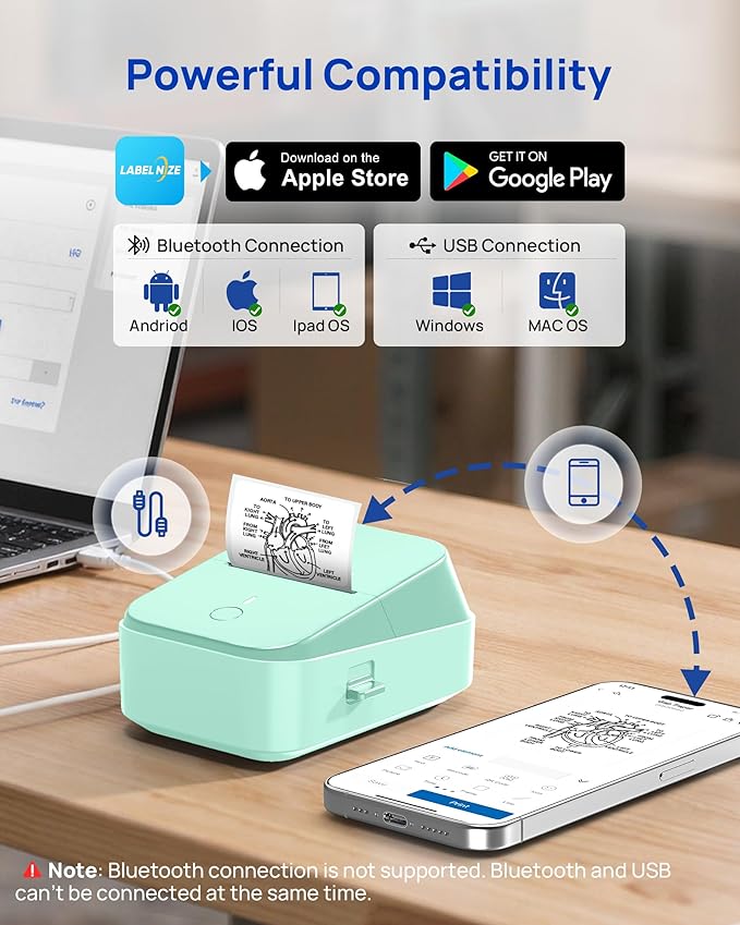 PM260 Label Maker Machine with Tape, 2 Inch Label Maker Bluetooth Label Printer, Inkless Portable Labeler for Home, Kitchen, School, Office Organization, Green