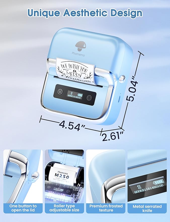 Phomemo M250 Label Maker, 3" Thermal Barcode & Address Printer - Portable Label Maker for School, Business, Home & Logos, Sticker Printer Compatible with Phones & PCs, with 100 Labels, 40x30mm