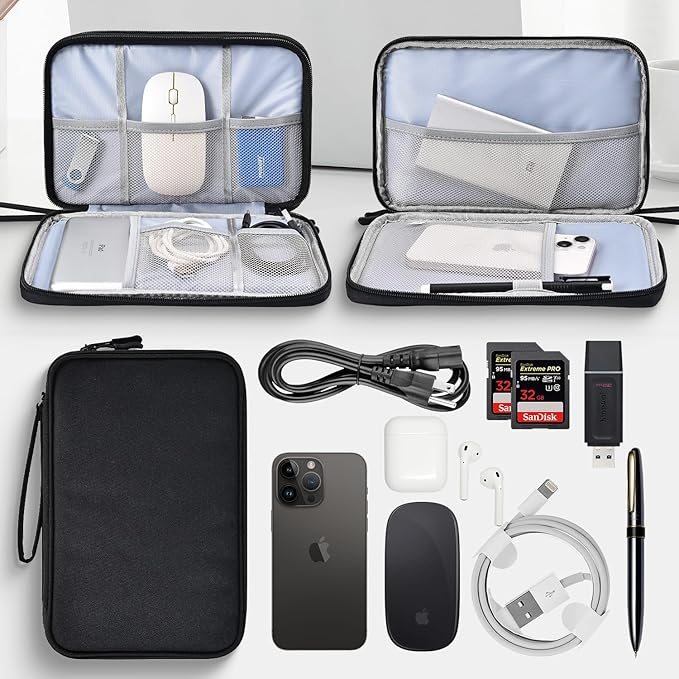 Large Electronics Travel Organizer Case, Electronic Accessories Carry Case Portable Waterproof Double Layers Storage Bag for Cord, Cable, Charger, USB, Power Bank, Earphone (Black, X-Large)
