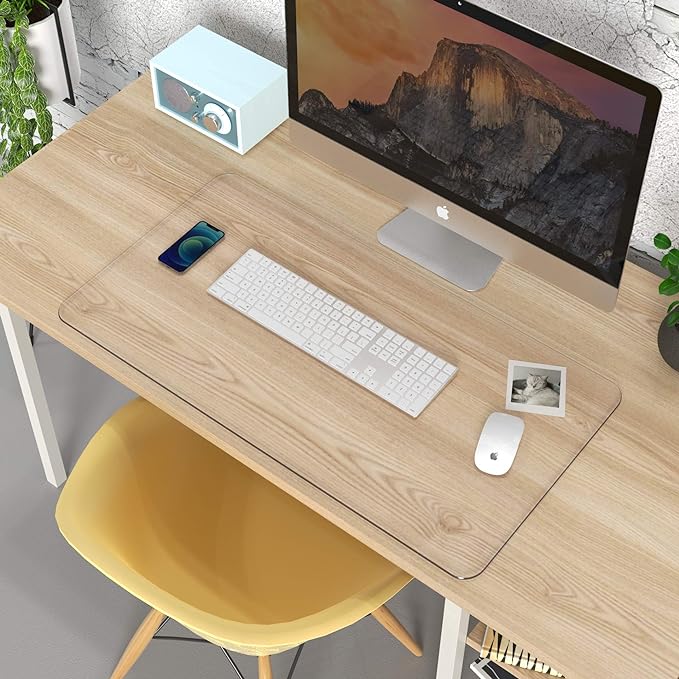 Oterri Clear Writing Desk Pad, 31.5’’x15.7” Heat Resistant Waterproof PVC Round Edge Durable Desk Protect Mat, Anti-Static Writing Mat Table Protector