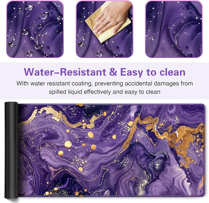 Large Gaming Mouse Pad XXL 35.4×15.7in, Mousepad Purple, Extended Computer Keyboard Mouse Mat Desk Pad for Laptop with Stitched Edges, Waterproof Mousepad for Gamer Home&Office Women
