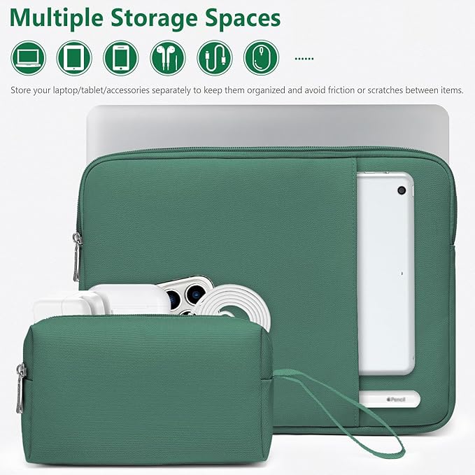 HYZUO 13 Inch Laptop Sleeve Bag Set for MacBook Air 13 M5/M4/M3/M2/M1 A3449 2026-2018, 13" MacBook Neo 2026 A3404, MacBook Pro 13 M2/M1 2026-2016, iPad Pro/Air 13, XPS 13, Surface Pro, Jungle Green