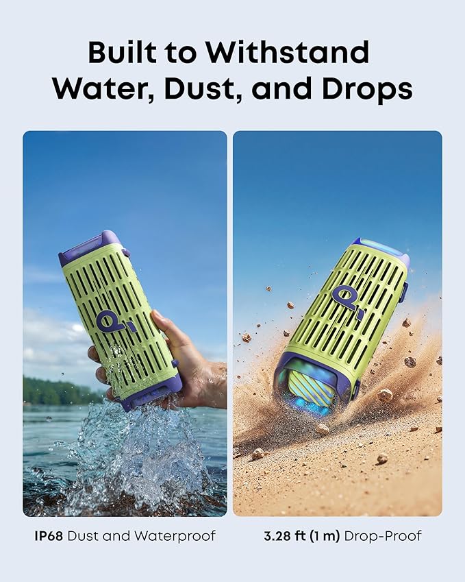 Soundcore Boom 3i by Anker, Compact Outdoor Speaker, IP68 Waterproof, Floating Playback, Saltwater-Resistant, BassUp 2.0, 50W Portable Speaker, Bluetooth 5.3, 16H, TWS, Kayak/Fishing/Camping-Green