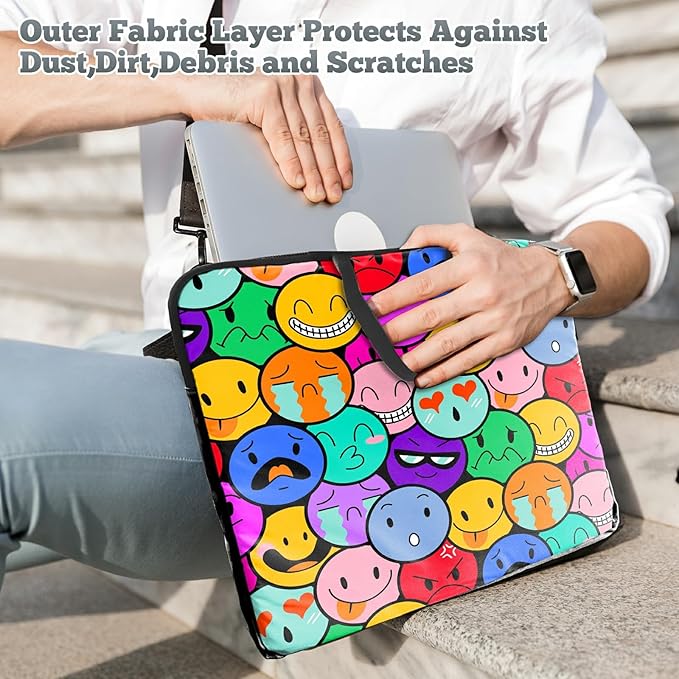 Laptop Sleeve Case 15 inch Plus Cute Mousepad, Colorful Smile Faces Slim Carrying Case Durable Handbag Protective Travel Laptop Bag for 13-15 inch Tablet,Laptop, Ultrabook Notebook