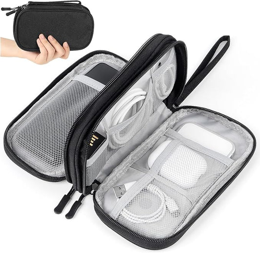 Travel Electronics Pouch Bag, Black Electronics Accessories Organizer Bag, Travel Cable Organizer Pouch for Charger Cord Phone Earphone Mouse