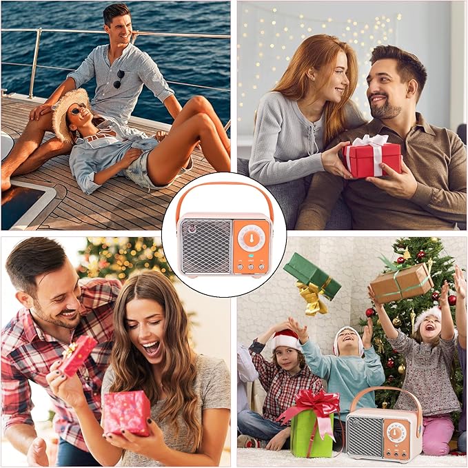 Dosmix Retro Bluetooth Speaker, Vintage Decor, Wireless Bluetooth Speakers, Cute Old Fashion Style for Kitchen Desk Bedroom Office Party Outdoor Kawaii Accessories (Orange)