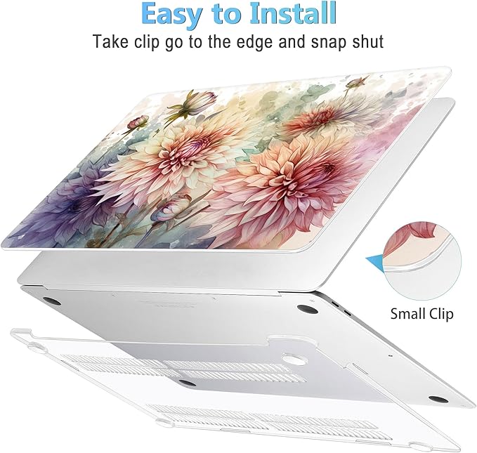 Mektron Case for MacBook Air 13 inch M1 A2337 A2179 A1932,Hard Cover 2018-2021 Air 13-inch with Touch ID, Exclusively Designed Protective Shell with Keyboard Skin+Screen Protector,Watercolor Dahlias