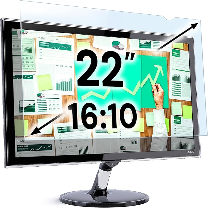 VINTEZ 22 inch Blue Light Blocking Screen Protector Panel for 16:10 Widescreen Computer Monitor and Laptop - PC Anti-UV Eye Protection Filter Film - Anti-Scratch Diagonal Frame Shield [1 Pack]