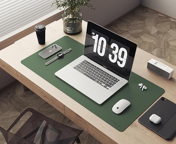 RENMTURE Double-Sided Two-Tone Faux Leather Desk mat Desktop Organization and Accessories Home and Office Large Mouse pad Game and Work (Green/Gray, 32"x16")