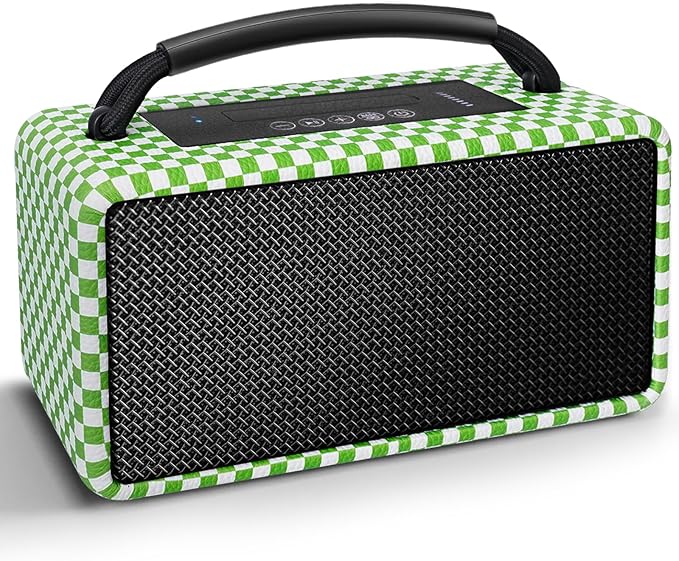 DINDIN Portable Bluetooth Speaker: 80W (Peak), 20H Playtime, Loud Wireless Wood Speakers with Bass, AUX and USB Input, Subwoofer, TWS Pairing, Vintage Speaker for Outdoor, Home, Office (White+Green)
