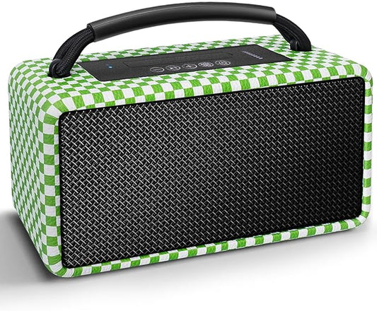 DINDIN Portable Bluetooth Speaker: 80W (Peak), 20H Playtime, Loud Wireless Wood Speakers with Bass, AUX and USB Input, Subwoofer, TWS Pairing, Vintage Speaker for Outdoor, Home, Office (White+Green)