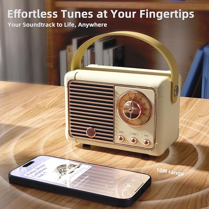 Speaker Retro Female Friend Birthday Gift Ideas Portable Wireless Speaker Gifts for Women,Girls,Friend Old School Style Small Support USB/TF/AUX for Antique Bedroom,Kitchen,Office,Desk Decor(Beige)