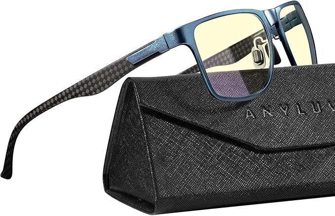 ANYLUV Carbon Fiber Reading Glasses for Men Women, Blue Light Blocking Computer Readers, Anti Glare Spring Hinge