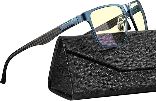 ANYLUV Carbon Fiber Reading Glasses for Men Women, Blue Light Blocking Computer Readers, Anti Glare Spring Hinge