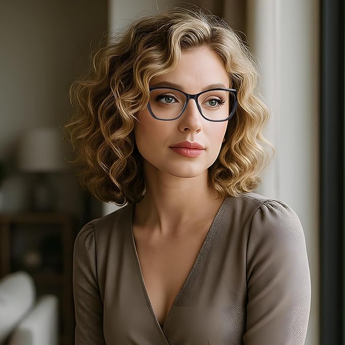 DOERAYM Blue Light Glasses for Woman with Square Decoration,Reading Glasses for office & computer games