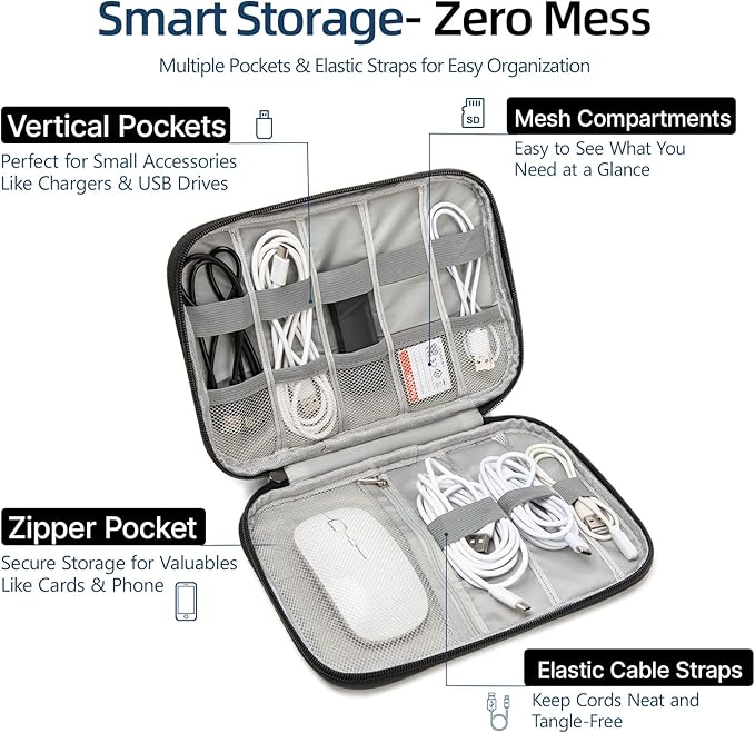 Electronics Organizer Travel Case,Travel Cable Organizer Pouch - Portable Storage Bag for Cord, Charger, Phone, Earphone, Electronic Accessories for Travel & Daily Use