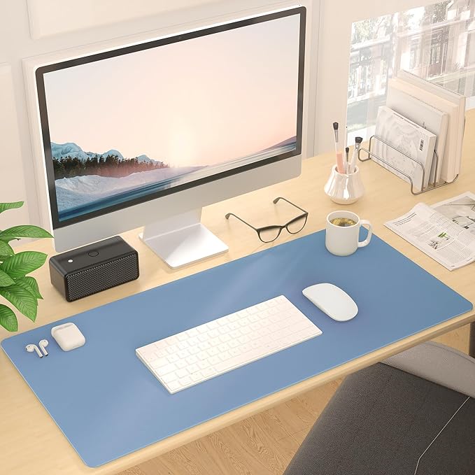 Mouse Pad Large for Desk, PU Leather Desk Pad Protector, Desk Mat Waterproof for Home & Office, Non-Slip Desk Mat for Keyboard and Mouse, Desk Blotter Pad for Desktop, Denim Blue (13.7''X23.6'')