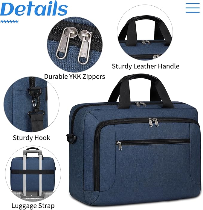 Laptop Bag 17.3 Inch Laptop Briefcase Large Waterproof Laptop Case for Men Women Business Office Work Computer Bag 17 Inch Adjustable Shoulder Messenger Bag, Blue