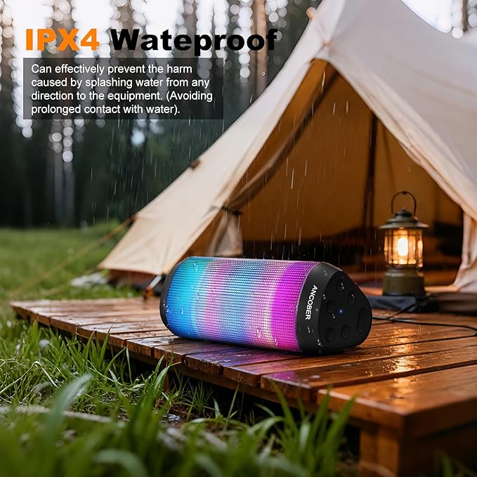 Portable Wireless Bluetooth Speaker with HD Powerful Stereo Sound, 8 Cool LED Light Modes, IPX4 Waterproof, 30H Playtime, TWS Pairing, BT5.3 with AUX-in, for Outdoor/Home/Party, Ideal Gift