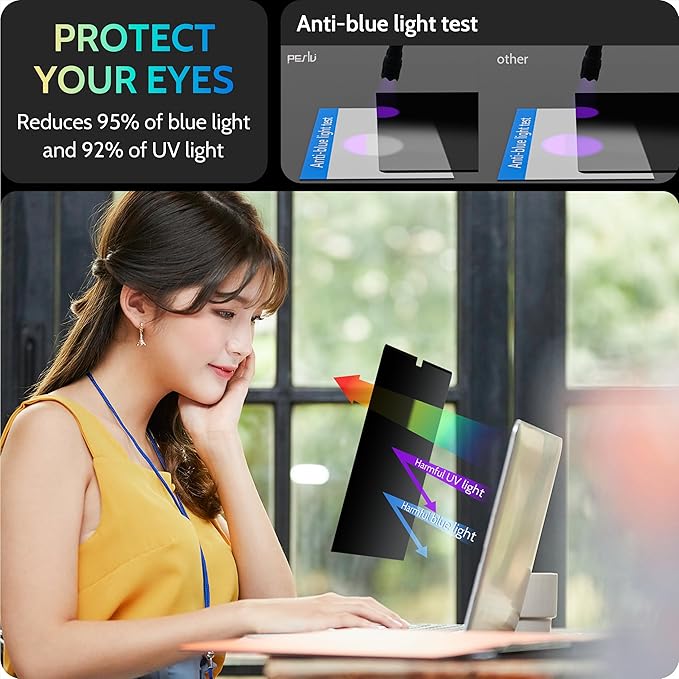 Peslv Magnetic Laptop Privacy Screen 14 inch for 16:9 Computer Monitor, 14" Removable Anti Glare Protector Blue Light Filter Shield Compatible with Lenovo Hp Dell Acer Asus Thinkpad Envy Xps