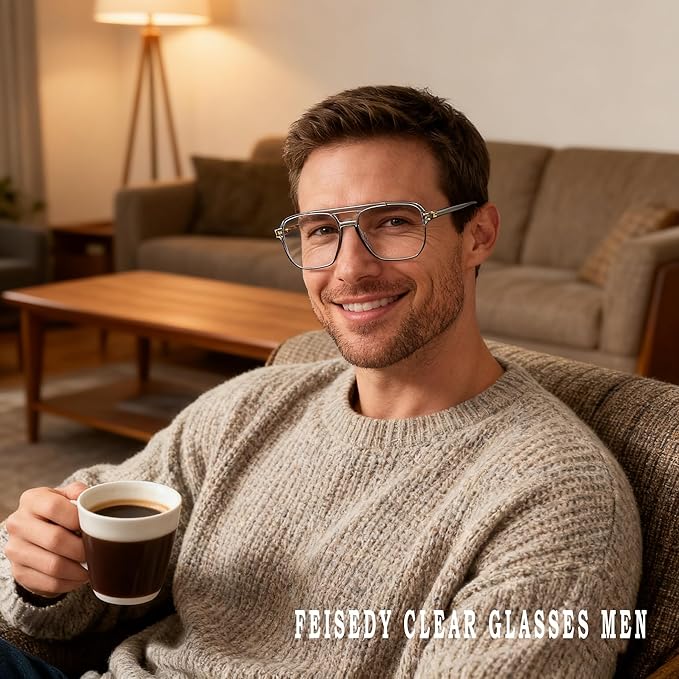 FEISEDY Blue Light Blocking Glasses Fake Nerd Clear Square Computer Lightweight Pilot Glasses Frame Oversized B2866