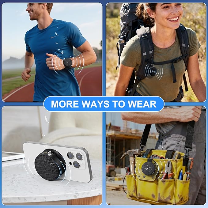 【2026 Upgraded】SUPERONE 4-in-1 Wearable Bluetooth Speaker【Hang Clip, Wrist Watch, Hang Hook & MagSafe Stand】Hi-Fi Sound TWS Portable Wireless Mini Speaker, IPX7 Waterproof for Work, Running & Outdoors
