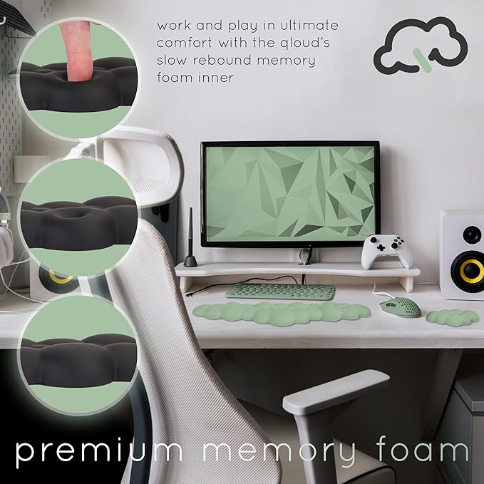 Create-ables Qloud Cloud Wrist Rest Keyboard Wrist Rest for Computer Keyboard Pad, Cloud Keyboard Wrist Rest, Wrist Pad for Keyboard, Memory Foam, Non Slip Base, Comes with Mouse Pad - Pastel Green