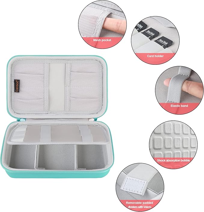 Hard Electronic Organizer Travel Case Electronics Accessories Cable Gadget Wire Storage Bag Double Layer Shockproof Box for Charger, Cord, Flash Drive, Apple Pencil, Power Bank, Turquoise