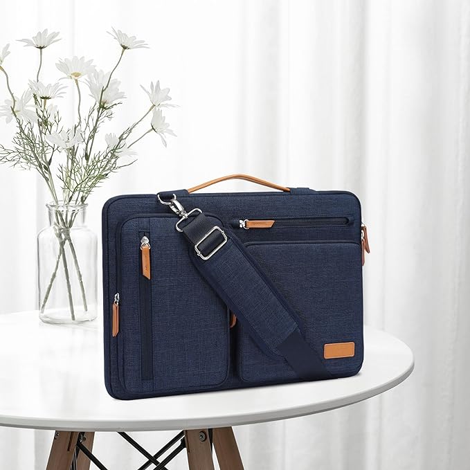 MOSISO 360 Protective Laptop Shoulder Bag,15 inch Computer Bag Compatible with MacBook Air 15 inch M5 M4 M3 M2/Pro 15, Dell XPS Plus,Side Open Messenger Bag with 4 Zipper Pockets&Handle, Navy Blue