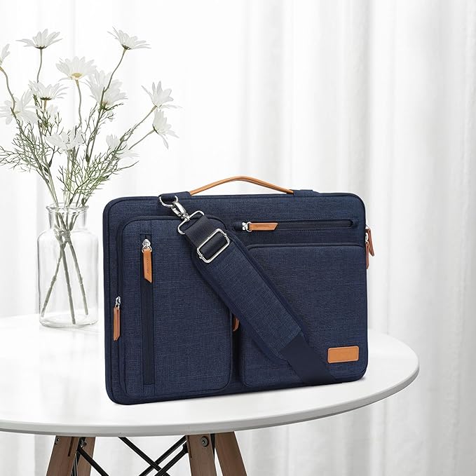 MOSISO 360 Protective Laptop Shoulder Bag,14 inch Computer Bag Compatible with HP Lenovo Dell ASUS Acer, HP, Dell Latitude, Lenovo,Side Open Messenger Bag with 4 Zipper Pockets&Handle, Navy Blue