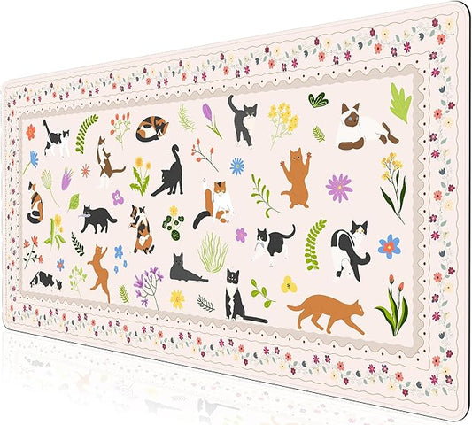 L-SPOUTTO Cute Cat Desk Mat for Keyboard and Mouse,XXL Large Mouse Pad Non-Slip Keyboard Pad Waterproof Desktop Mat for Laptop Computer Work Game Home Office-Cats