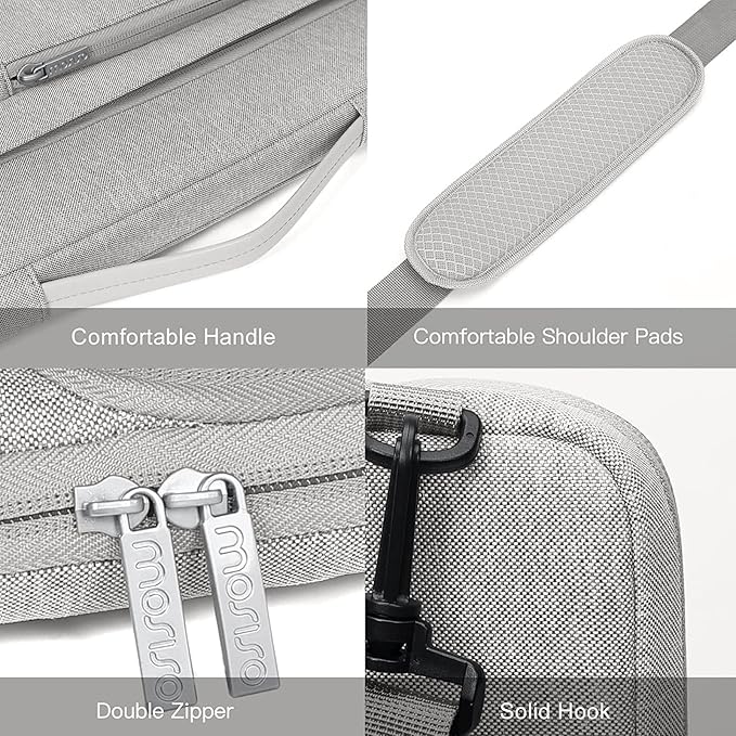 MOSISO 360 Protective Laptop Shoulder Bag Compatible with MacBook Pro 16 inch 2023-2019 M2 A2780 M1 A2485 Pro/Max A2141,15-15.6 inch Notebook,Side Open Sleeve with 3 Front Pockets&PU Handle&Belt, Gray