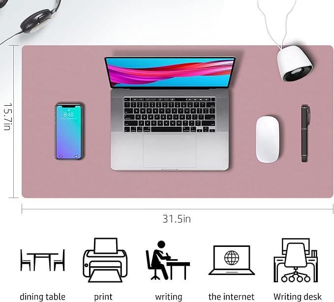 Desk Mat Large Protector Pad - Multifunctional Dual-Sided Office Desk Pad,Smooth Surface Soft Mouse Pad, Waterproof Desk Mat for Desktop, Pu Leather Desk Cover for Office/Home(Purple, 31.5" x 15.7")