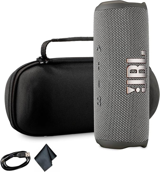 JBL Flip 6 Portable Wireless Speaker | Deep Bass Sound, IP67 Waterproof Rating | Bluetooth Audio for Outdoor, Travel, Beach, Hiking, and Home Use (Gray) with Travel Case + Microfiber Cloth