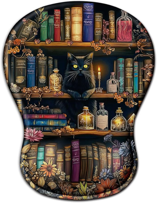 Blusabaca Cat Mouse Pad with Wrist Rest, Book Ergonomic Mousepad Wrist Support for Desk, Cute Gaming Mousepads for Wireless Mouse Computer Laptop Work Home Desk Accessories Office Supplies Decor