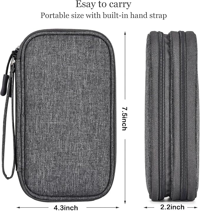 Electronics Organizer Case, Cable Organizer Bag Waterproof Electronic Accessories Carry Case with Handle for Cable, Cord, USB, Charger, Phone, Power Bank, Earphone (Dark Gray, Medium)