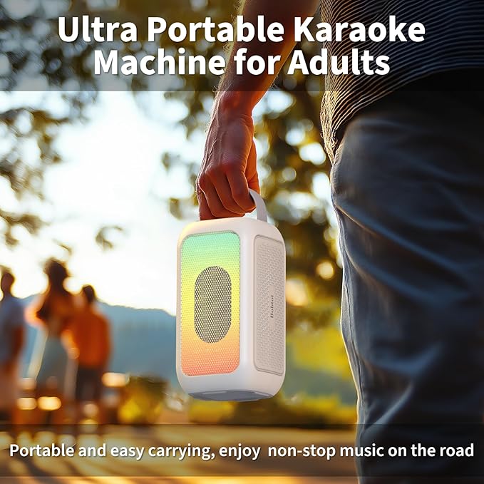 Bobtot Portable Bluetooth Speaker, 16H Playtime Wireless Speakers, Peak Singing Machine with Microphone, Magic Sound, Echo, EQ Mode (White, with 1 Mic)
