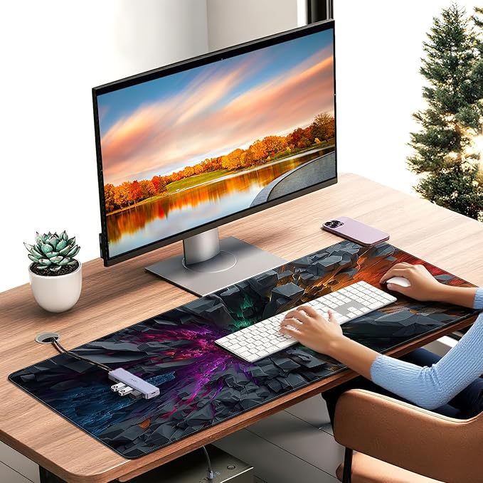 Large Gaming Mouse Pad, Colorful 3D Explosion Pattern, 35.4 x 15.7 Inches, Non-Slip Base, Waterproof, XXL Desk Mat