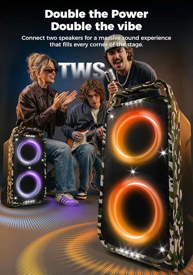 Portable Bluetooth Speaker: 240W Peak Powerful Loud Sound Deep Bass Wireless Boombox Large Subwoofer 15 Hours Battery Life Fast Charging with Led Light Show for Party Outdoor Camping Backyard