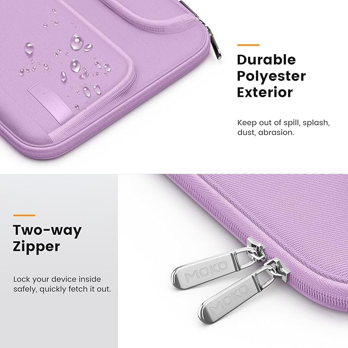 MoKo 9-11 Inch Tablet Sleeve Bag, Fits iPadAir 5/4th 10.9, iPadPro 11 Inch, iPad 9/8th 10.2, iPad 10th 10.9, Tab S8/S9 11",Waterproof Polyester Bag with Double Pockets,Retractable Handle, Purple