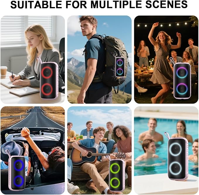 Bluetooth Speaker, 2026 New Portable Wireless Speaker with 6D Loud Sound, IPX7 Waterproof Stocking Stuffers, HD Call, RGB Lights, 12H Playtime for Home/Party/Outdoor/Beach, White Elephant Gift