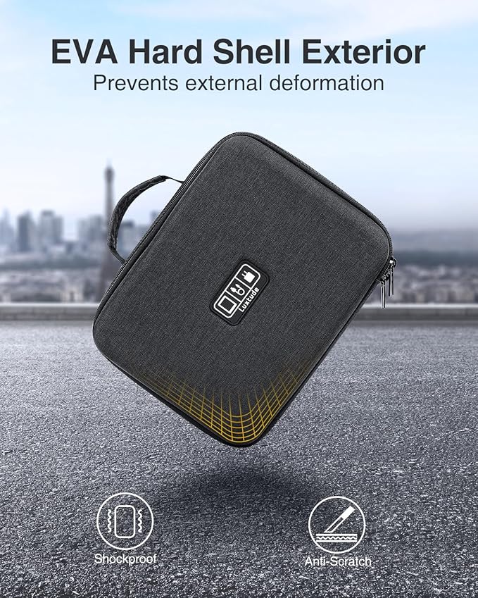 Luxtude Electronic Organizer Travel Case Large, Hard Case for Electronics with Shoulder Strap, Fits for iPad (Up to 11’’), Tech Gifts