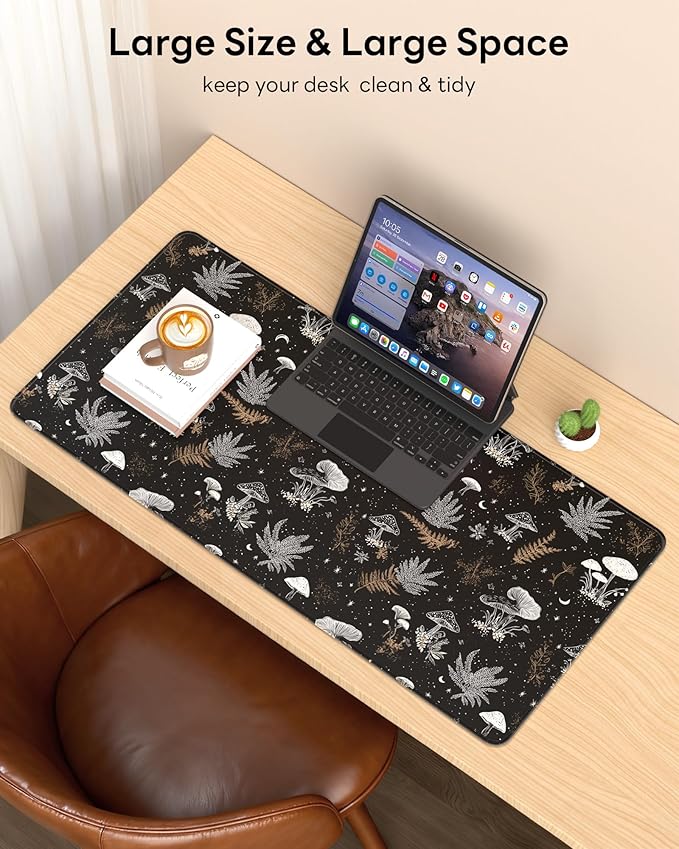 XL Gaming Mouse Pad, 31.5x15.7'' Large Desk Mat with Anti-Slip Rubber Base & Stitched Edges for Gaming, Office, Home - Black Art