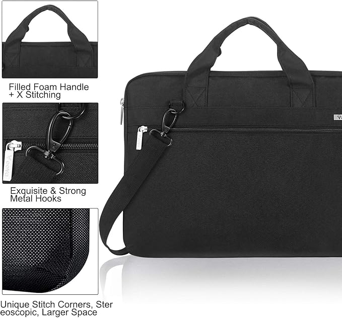 Voova Laptop Bag 15.6 Inch, 360° Protective Laptop Case Sleeve Compatible with MacBook Air 15 M2/M3/M4, MacBook Pro 15/16, 15-16” Lenovo Dell Hp, Waterproof Computer Bag Slim Briefcase, Black
